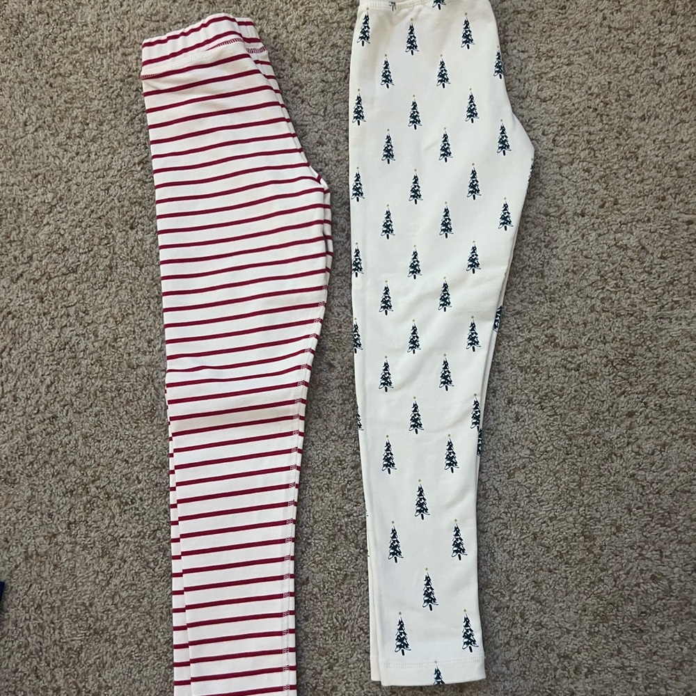 Hanna Anderson Holiday red striped and pine trees  Kids Leggings Set